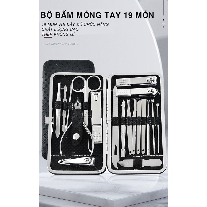 Bộ bấm móng tay cao cấp 19 món thép không gỉ