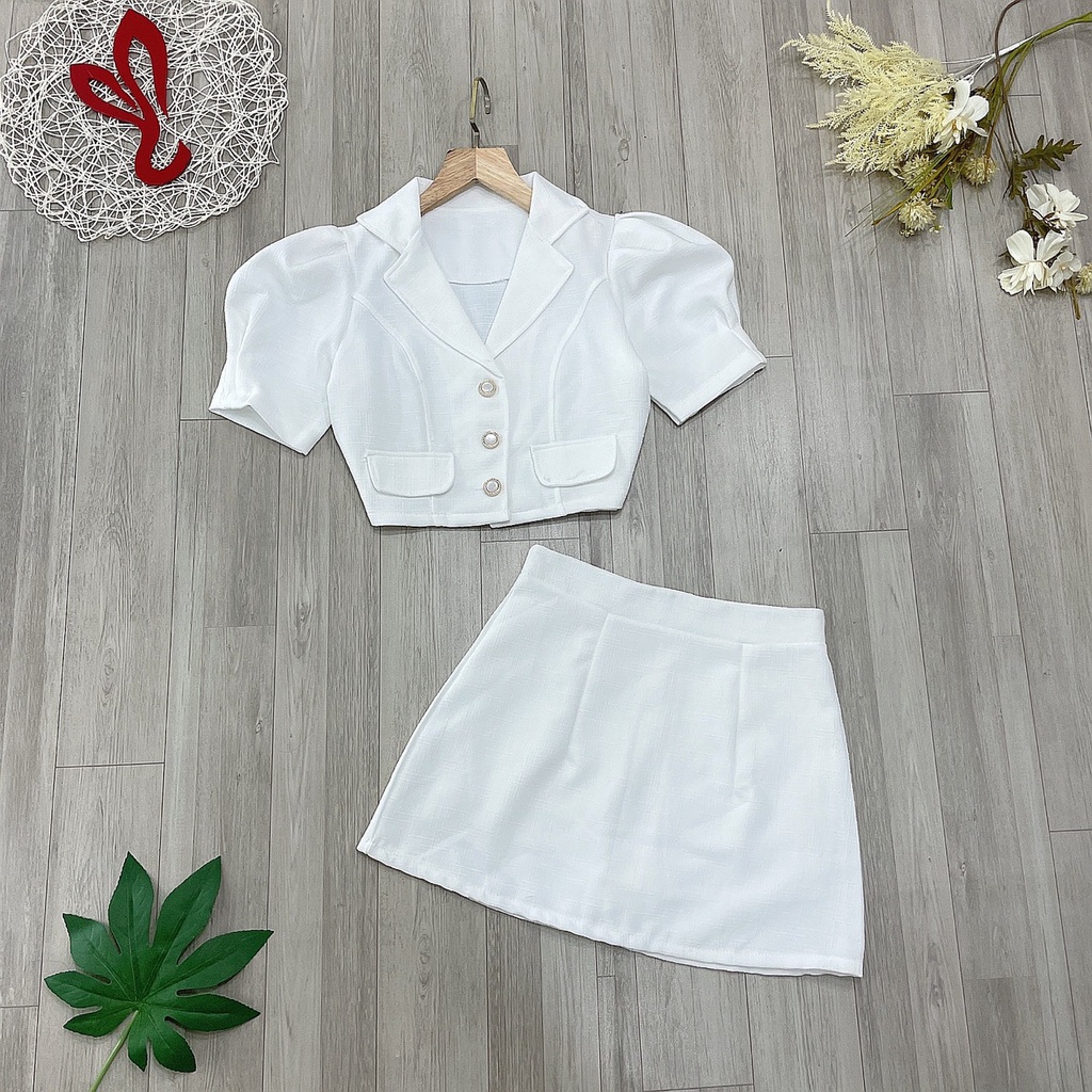Sét áo cổ vest kèm chân váy A
