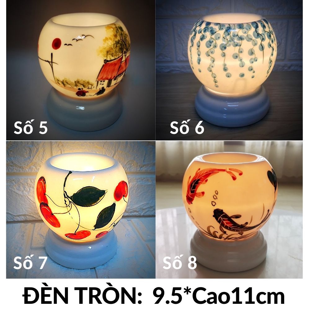 Đèn xông tinh dầu thơm phòng đuổi muỗi (Bảo hành Vỡ) hình Tròn 9,5x11,5cm Chọn kèm 1 Tinh dầu sứ Bát Tràng Việt Nam