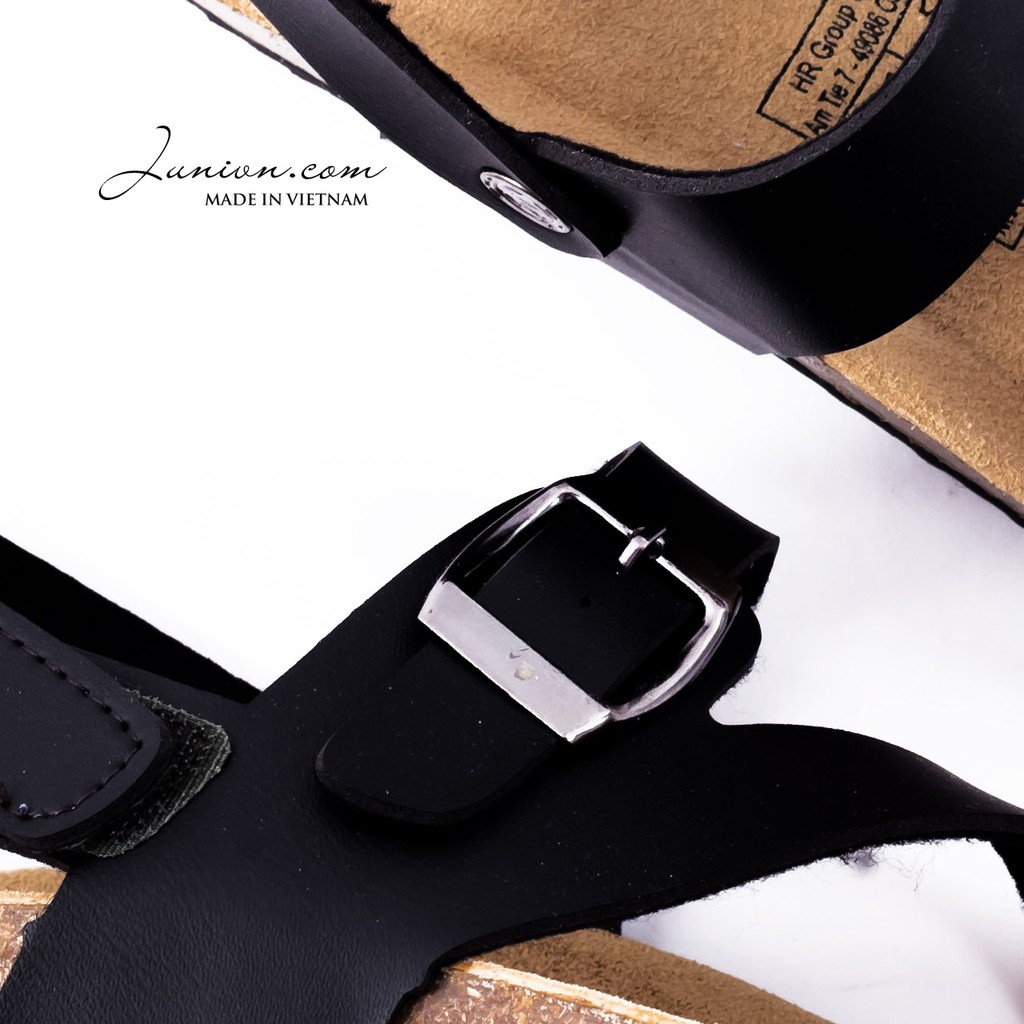 [DA PU/CHỐNG NƯỚC] PU20-Dép da sandal xỏ ngón Unisex, Màu đen, đế trấu Bioline Birken - Xuất khẩu châu Âu - Juni Store