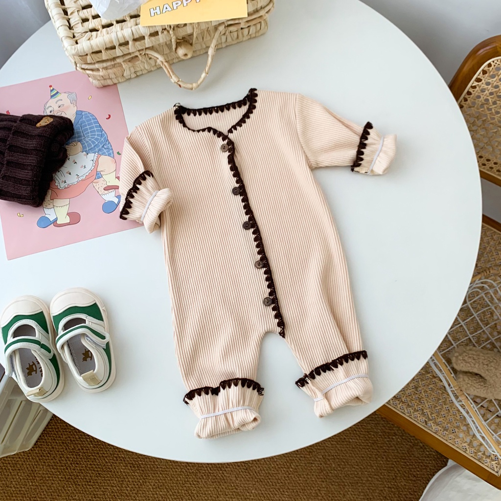 Bộ đồ ngủ liền thân tay dài cài nút thời trang mùa thu cho bé