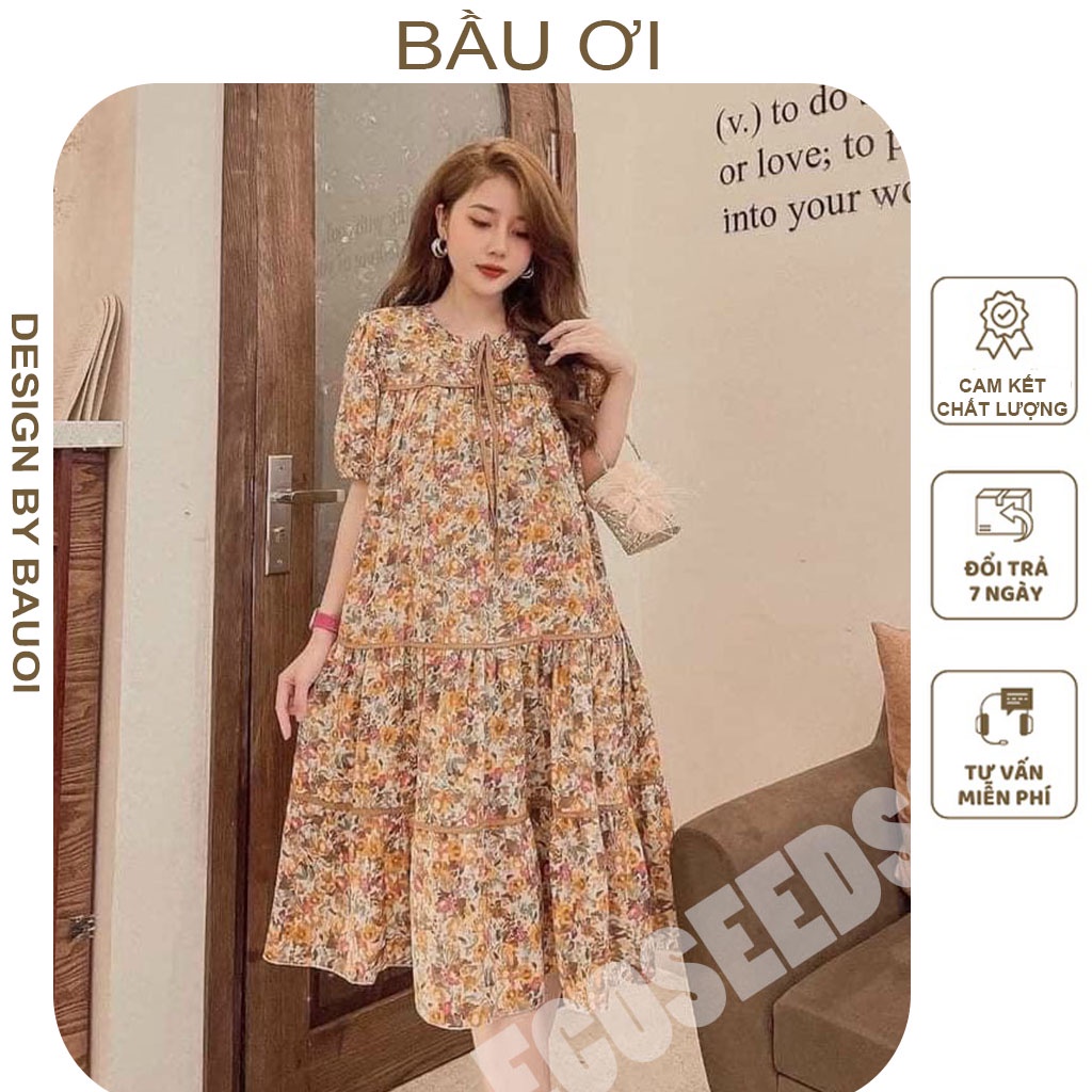 [BAUOII V81] VÁY BẦU CÔNG SỞ THỜI TRANG HÀN QUỐC THIẾT KẾ HOA NHÍ SANG CHẢNH - ĐẦM BẦU BABYDOLL MÙA HÈ CÓ NƠ CỔ ĐIỆ ĐÀ