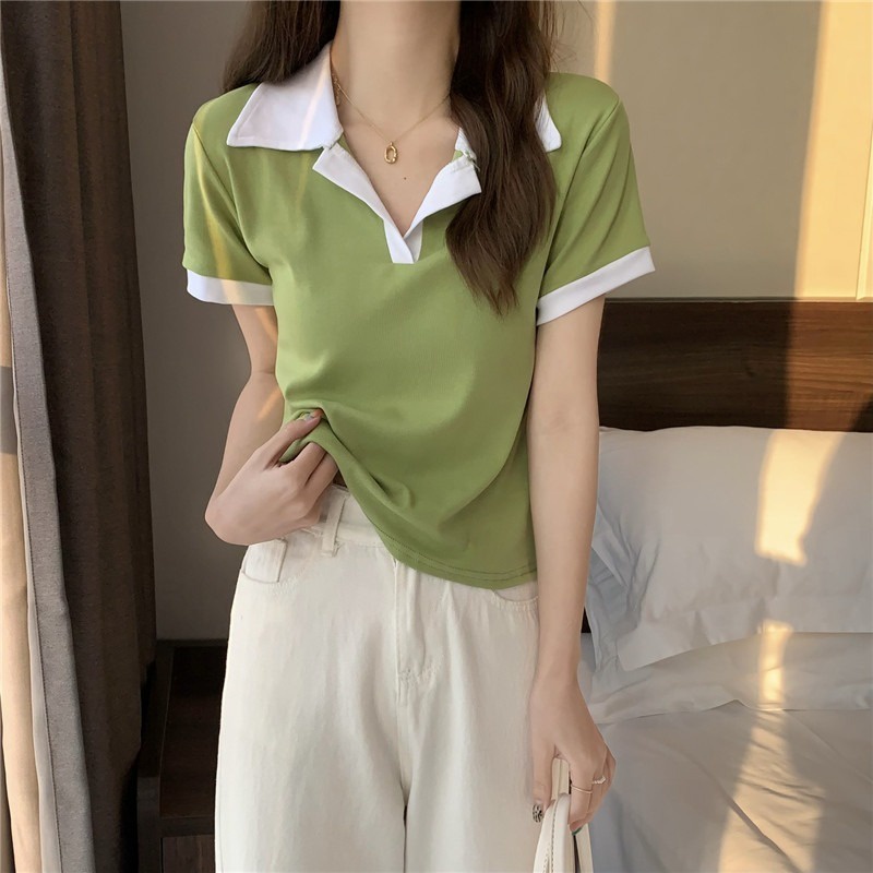 【ZHELIHANGFEI】 / plus Size Áo Thun Dệt Kim Ngắn Tay Cổ POLO Thời Trang