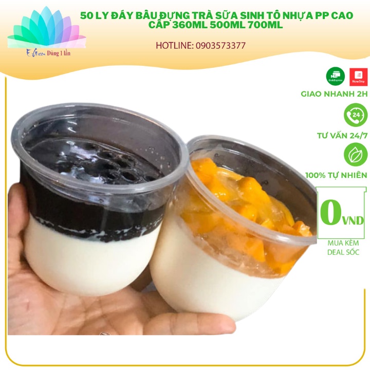 50 Ly đáy bầu đựng trà sữa, sinh tố, nhựa PP cao cấp 360ml, 500ml, 700ml - E Green Dùng 1 Lần