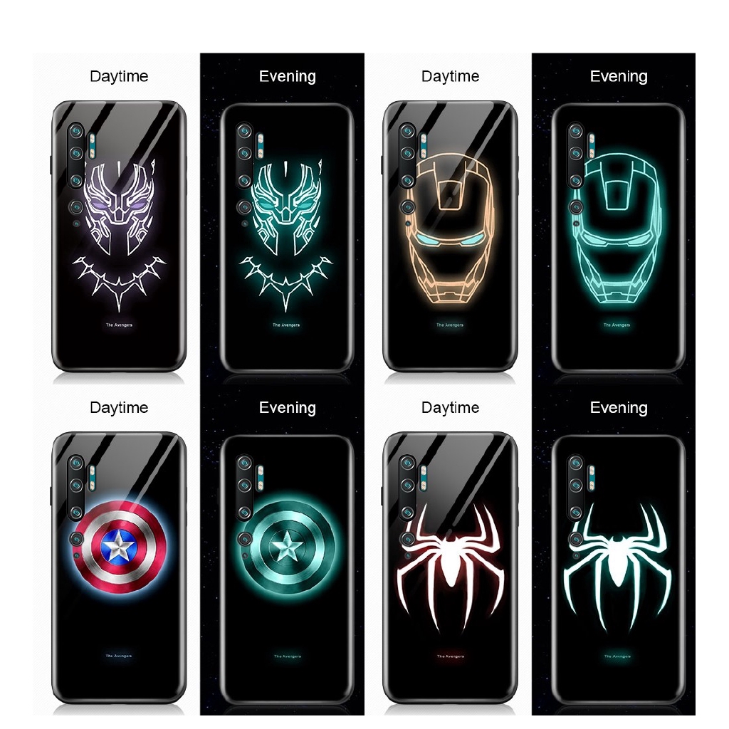 Ốp điện thoại mặt kính in hình Avengers Marvel phát dạ quang cho Xiaomi Redmi Note 9T 9 9S 6 7 8 Pro Mi