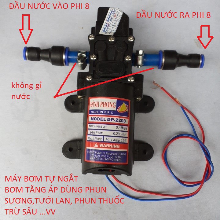 máy bơm nước mini 12v áp lực caO - (bơm tăng áp mini 12v+chuyển ống 8mm)