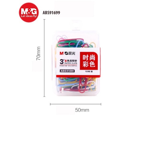 Ghim cài màu / Ghim kẹp giấy / Kẹp tài liệu nhiều màu M&G ABS91699, Hộp 100pcs