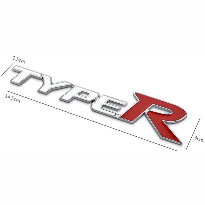 Logo chữ TypeR 3D nổi dán trang trí xe Ô tô