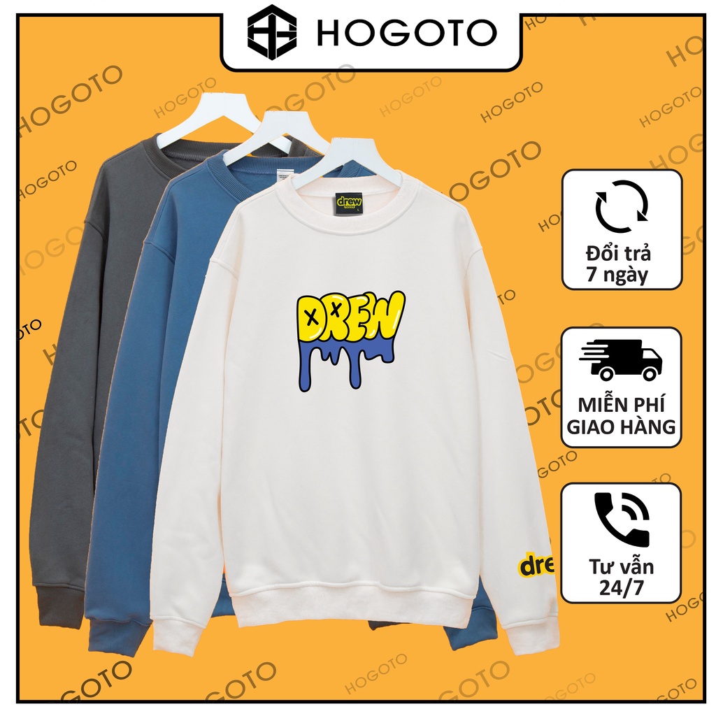 Áo nỉ SWEATER DREW CHỮ CHẢY Hogoto shop , Áo nỉ unisex nam nữ form rộng oversize chất liệu Cotton