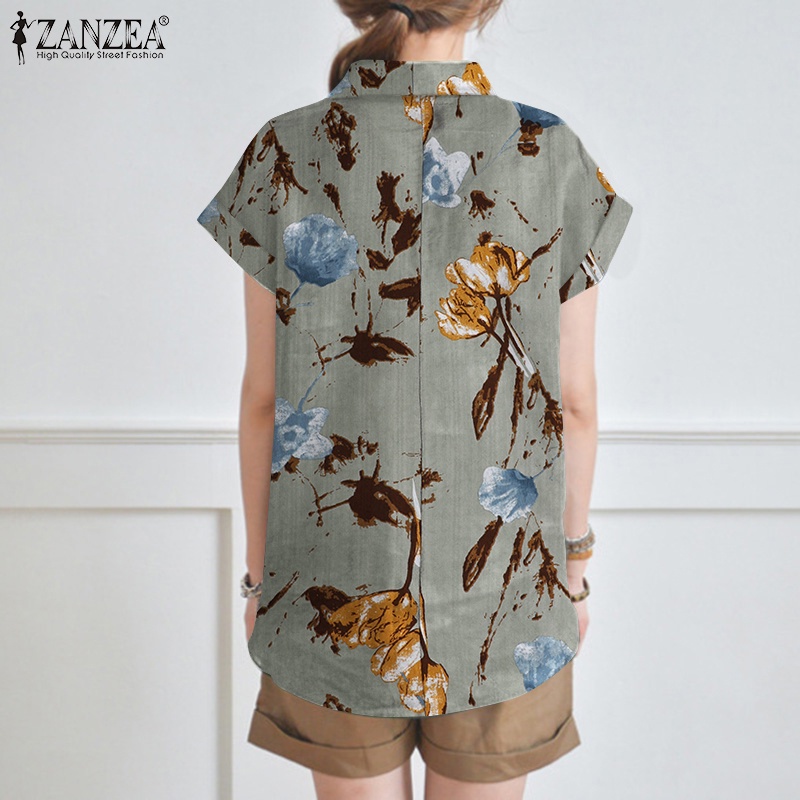 Áo sơ mi ZANZEA ngắn tay in họa tiết vintage thời trang cho nữ