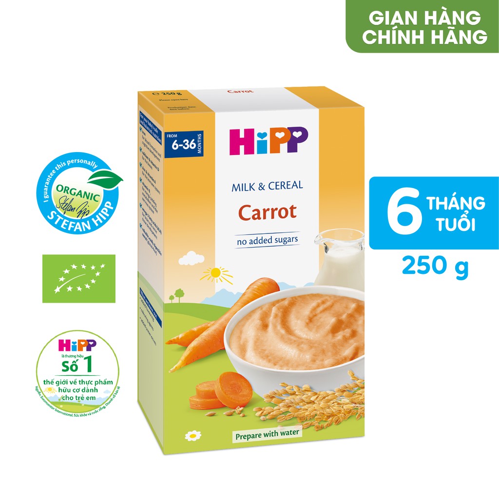 Bột ăn dặm dinh dưỡng Sữa, Ngũ cốc & rau củ - Cà rốt HiPP Organic 250g