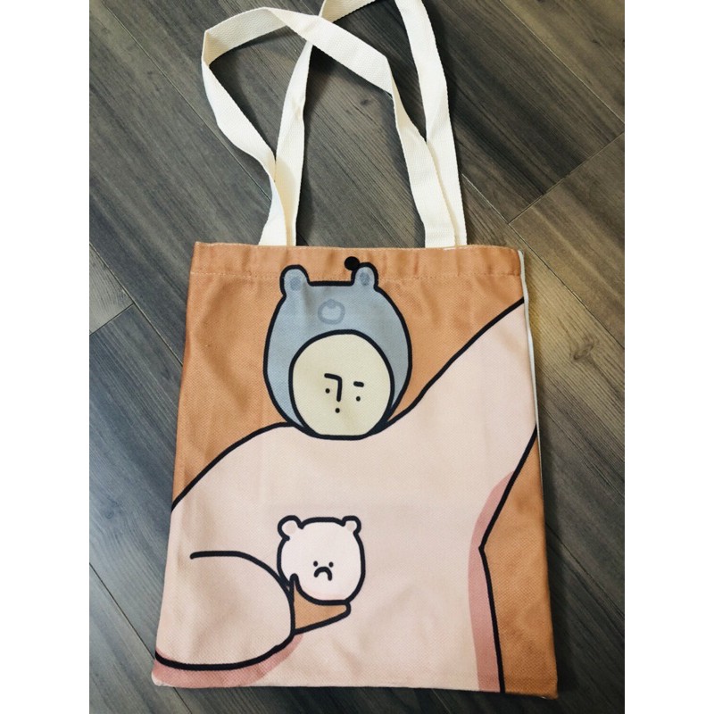 Túi Tote vải Canvas Phong Cách Hoạt Hình Cô Gái Múa Bale Với Chú Chó Trắng trên nền màu Cam Pastel