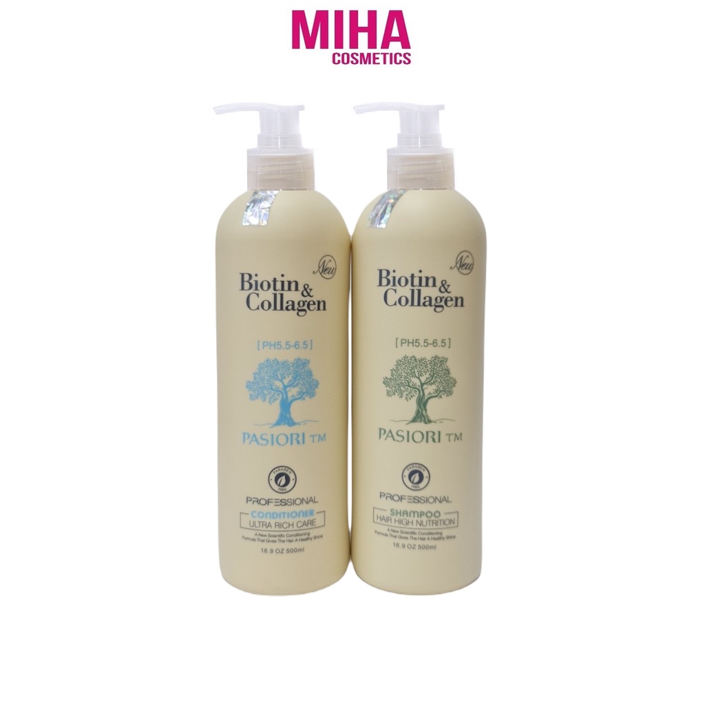 Combo Dầu Gội Và Dầu Xả Siêu Mềm Mượt Biotin Collagen Phục Hồi Kích Thích Mọc Tóc 500ml x2 Màu Trắng