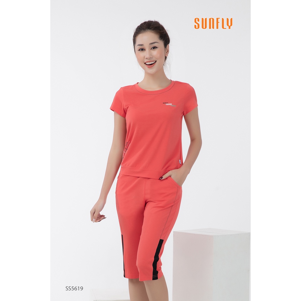Bộ đồ mặc nhà nữ thể thao cotton SUNFLY áo cộc, quần ngố SS5619