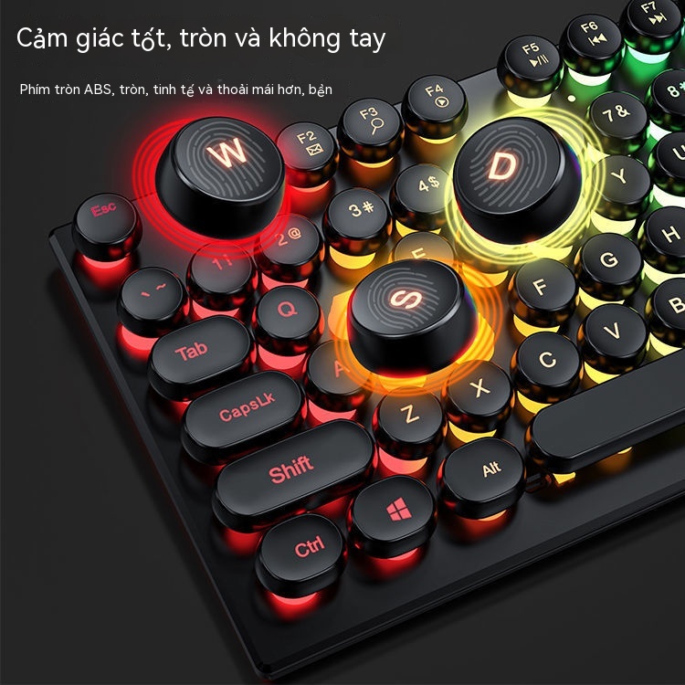 Bàn Phím Cơ RGB Marquee Keycap Tròn Retro Punk Bàn Phím Cơ Bàn Phím Hiệu Ứng Ánh Sáng Bàn Phím Cơ RGB Bàn Phím Cơ Chơi Game Bàn Phím Có Dây USB