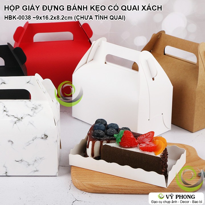 HỘP GIẤY ĐỰNG BÁNH KẸO GIẤY CRAFT / GIẤY TRẮNG MÀU CÓ QUAI XÁCH HỘP KRAFT ĐỰNG BÁNH KEM BÁNH CUỘN HBK-0038