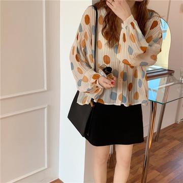 Western style loose wild fashion sweet street pleated chiffon shirt sunscreen blouse top women