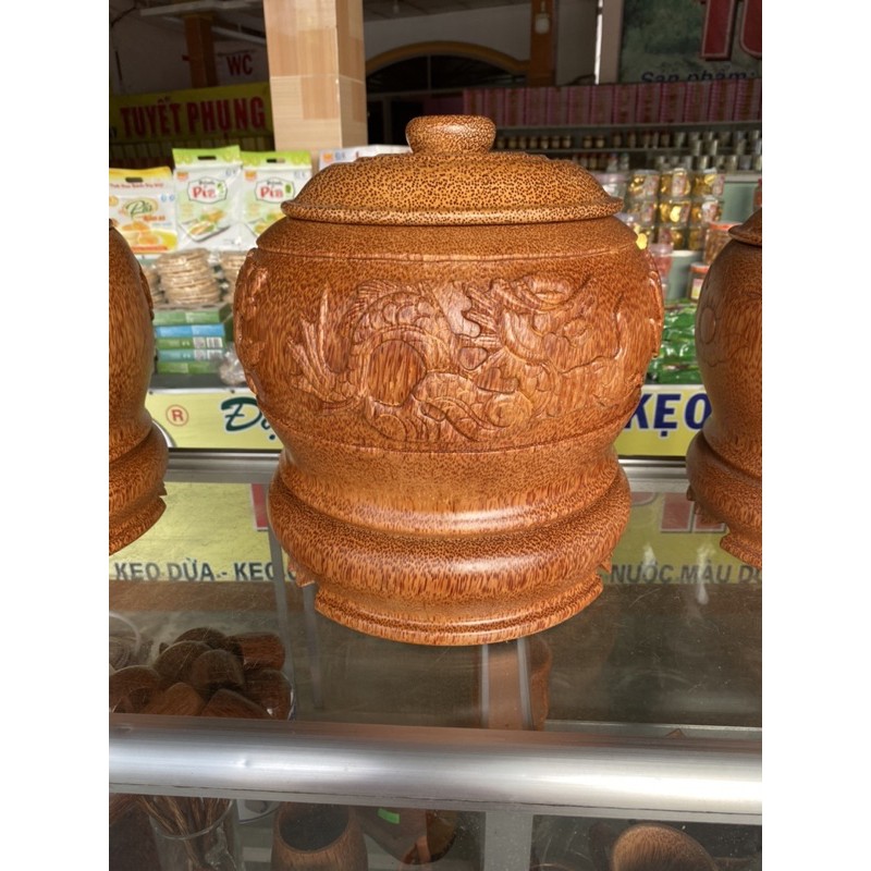 Vỏ giữ ấm bình trà gỗ dừa Tứ Linh -Tặng ấm tích 1lit5, gạt tàn gỗ dừa