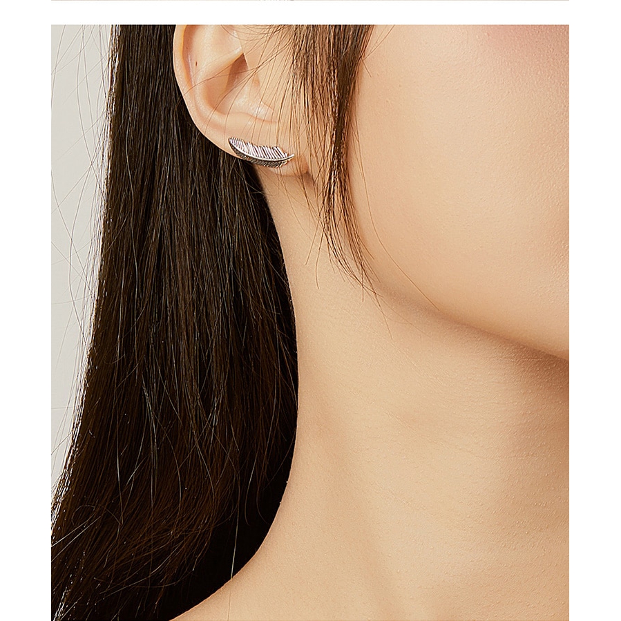 Đôi Bông Tai Bamoer SCE865 Kiểu Dáng Lông Vũ Phong Cách Cổ Điển Thời Trang