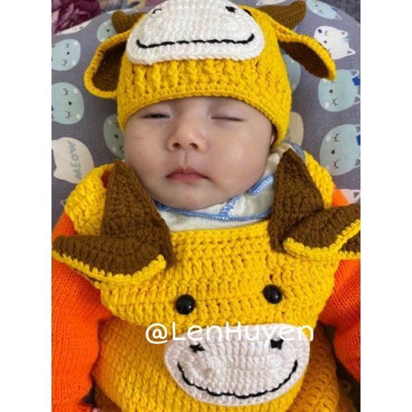 Set đồ len handmade hình trâu nghé xinh xắn phù hợp bé trai bé gái rất đáng yêu dễ thương