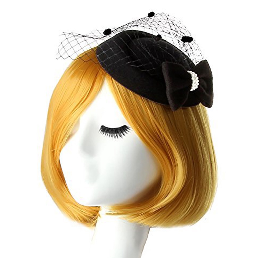 Kẹp tóc dạng mũ đính ngọc trai giả phối lưới phong cách gợi cảm Vintage cho nữ