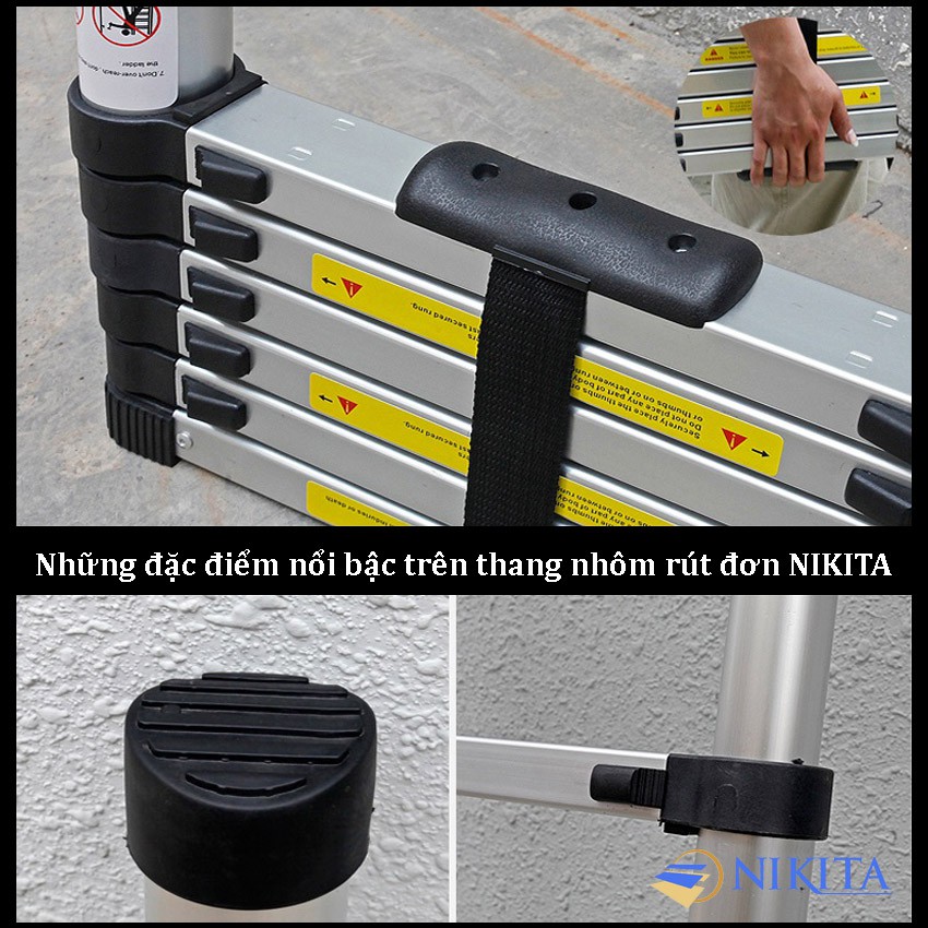 Thang nhôm rút xếp đơn cao cấp Chính Hãng Nikita R26, R32, R38, R41, R50, R54, R58, R62 cao từ 2m6 đến 6m2