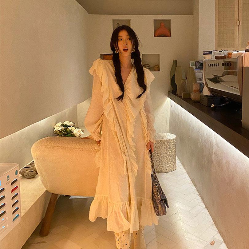 Sansan Đầm Dài Phong Cách Ngẫu Nhiên Thời Trang Mùa Xuân Hàng Mới 2022