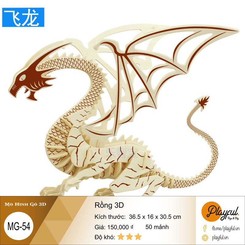 Bộ Lắp Ráp Mô Hình Gỗ 3D - [MG54] Rồng 3D
