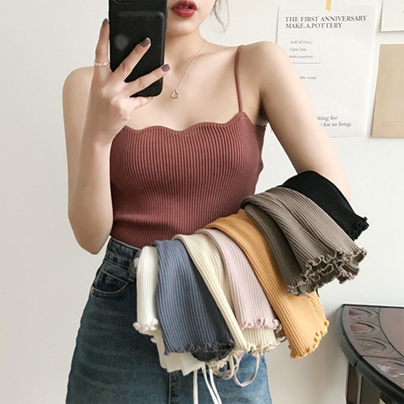 Brroa Áo Croptop Hai Dây Hở Lưng Xinh Xắn Cho Nữ