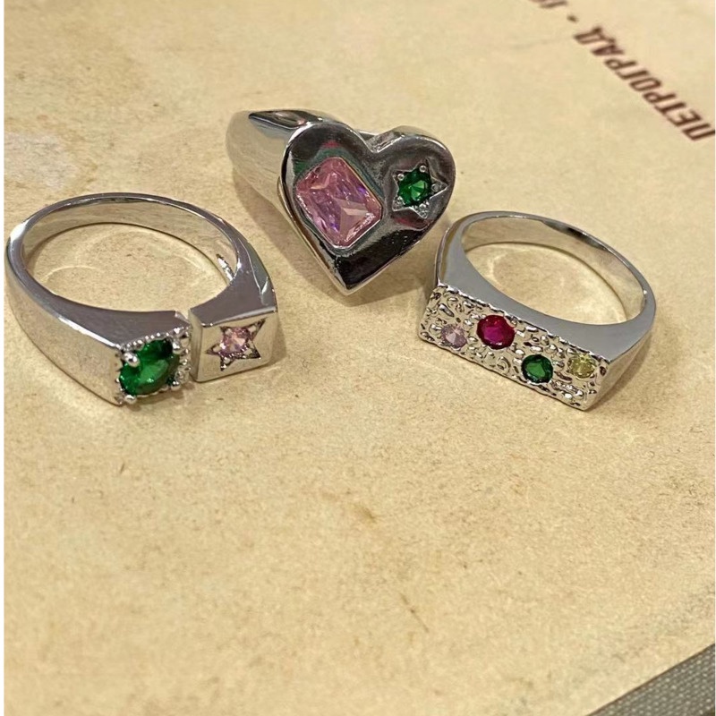 Nhẫn Hở Khảm Đá Màu Sắc Thời Trang 191206Nhẫn Cặp Đôi Phong Cách Hàn Quốc Độc Đáo