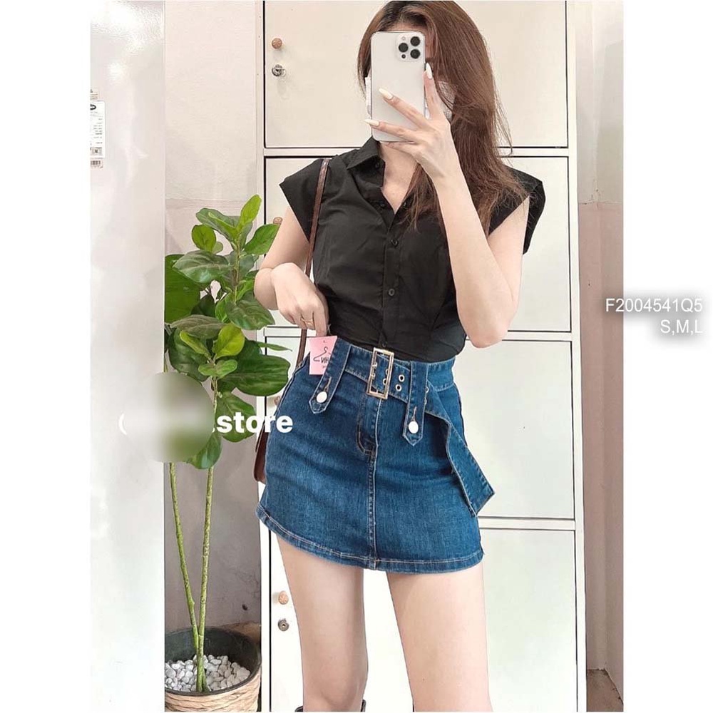 Chân váy jean ngắn có lót quần trong kèm dây nịt!.