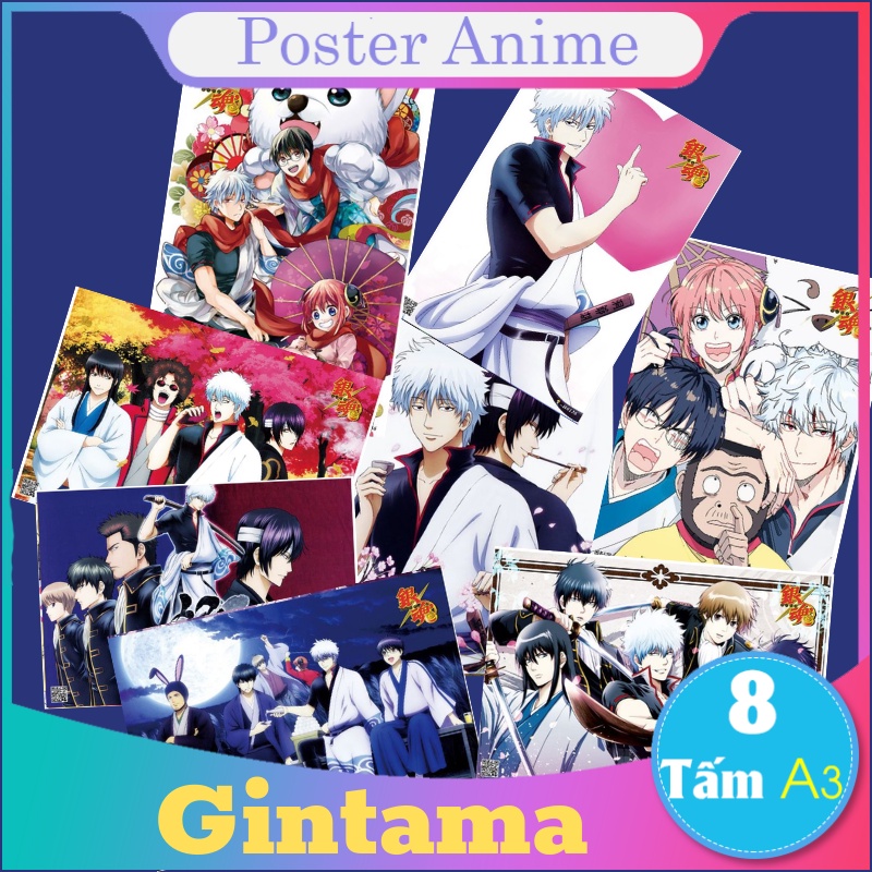 [Giấy Xịn] Set 8 tấm poster to bự A3 Gintama tranh áp phích anime siêu chất