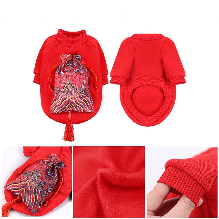 Áo đỏ Tết cho chó mèo chất nỉ cao cấp không xù | Áo Tết chó mèo | Áo ấm cho thú cưng siêu xinh