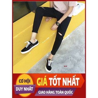 Quần Jean đen rách gối - UNISEX Nam Nữ cao cấp( B13)