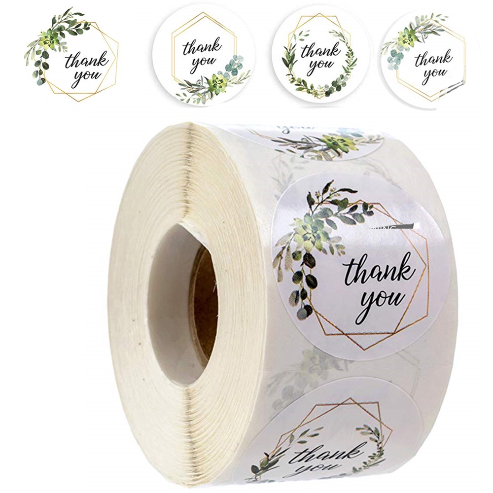 DORAW 500Pcs/Roll Cookie Bags Wedding Decor Party Supplies Thank You Flower Kraft Stickers