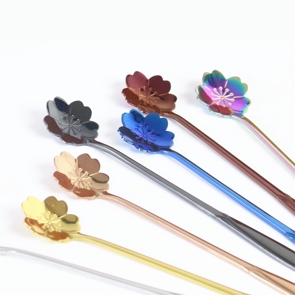 Thìa cafe hình hoa anh đào, hoa hồng kích thước 17cm chất liệu thép không gỉ phong cách Nhật Bản và Hàn Quốc