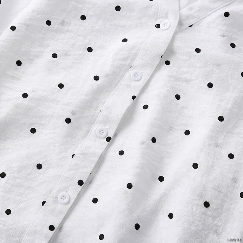 Áo sơ mi tay ngắn bằng chất liệu chiffon hoạ tiết chấm bi phong cách retro dành cho nữ | BigBuy360 - bigbuy360.vn