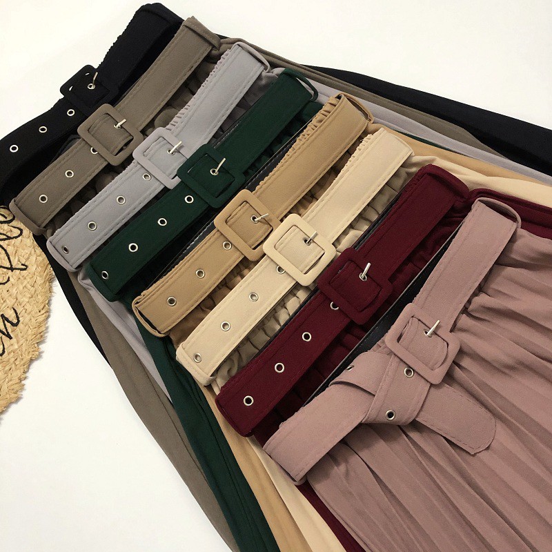 Chân Váy midi Lưng Cao Xếp Ly Màu Hồng plus size Phong Cách Hàn Quốc Thời Trang Cho Nữ