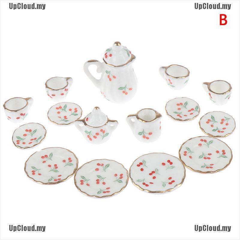 Bộ tách trà bằng sứ gồm 17 món kích thước 1:12 dành cho nhà búp bê