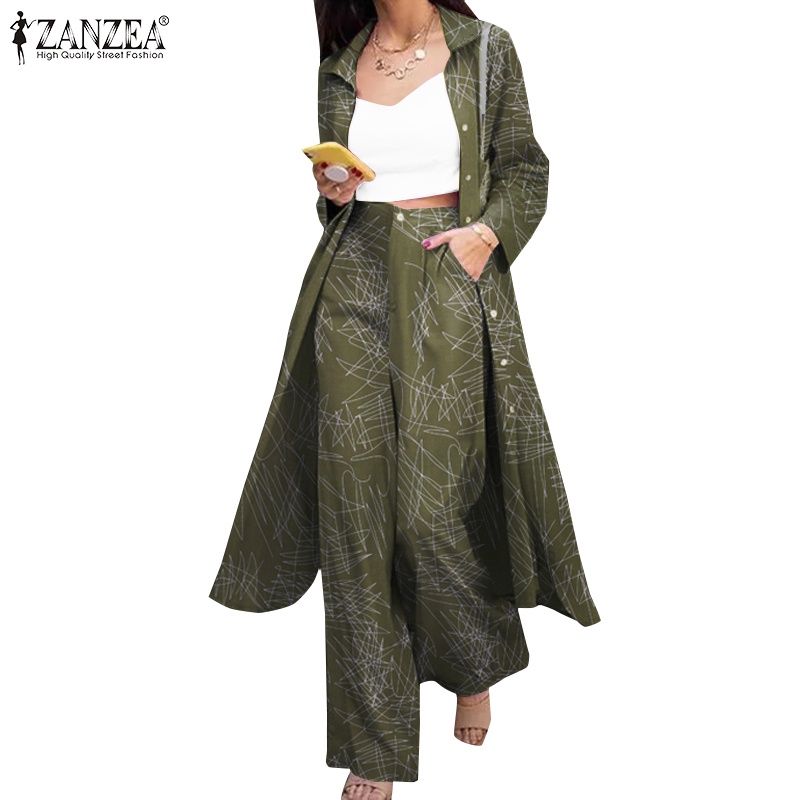 Set Quần Dài Ống Rộng Và Áo Tay Dài Zanzea Phong Cách Thời Trang Đường Phố Châu Âu Cho Nữ
