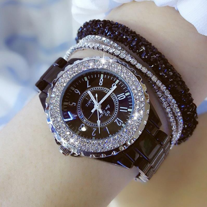 Đồng hồ nữ Bee Sister Full Viền Đá Xoay - dây sứ độc lạ - size 30mm [HÀNG XỊN] | BigBuy360 - bigbuy360.vn