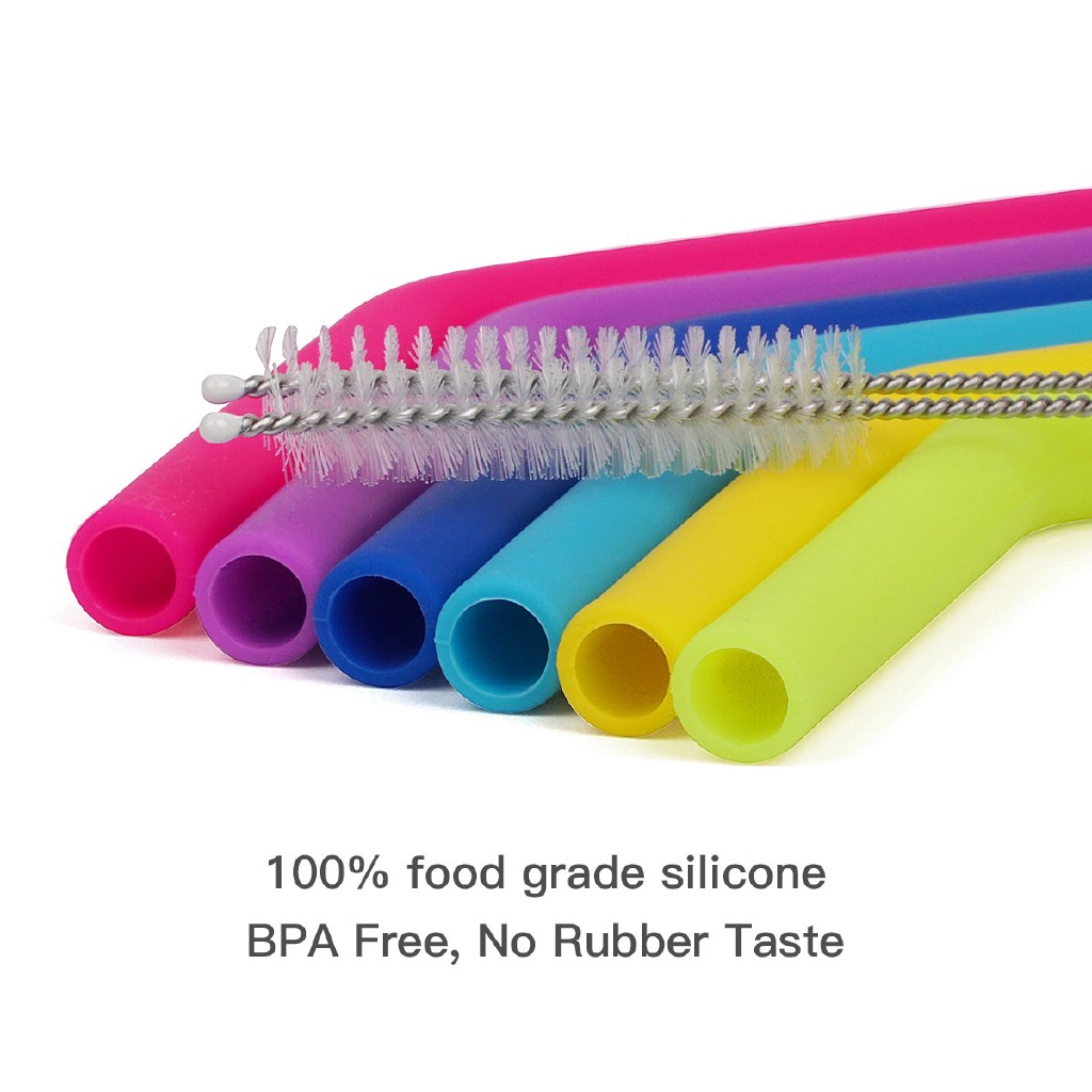 Bộ 6 Ống Hút silicone Không BPA Tái Sử Dụng Được Kèm Cọ Vệ Sinh