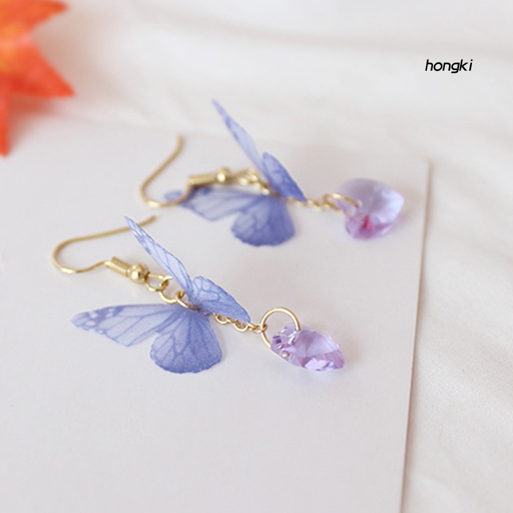 BUTTERFLY Đôi Khuyên Tai Dáng Dài Tạo Hình Trái Tim Và Bươm Bướm Thời Trang Cho Nữ
