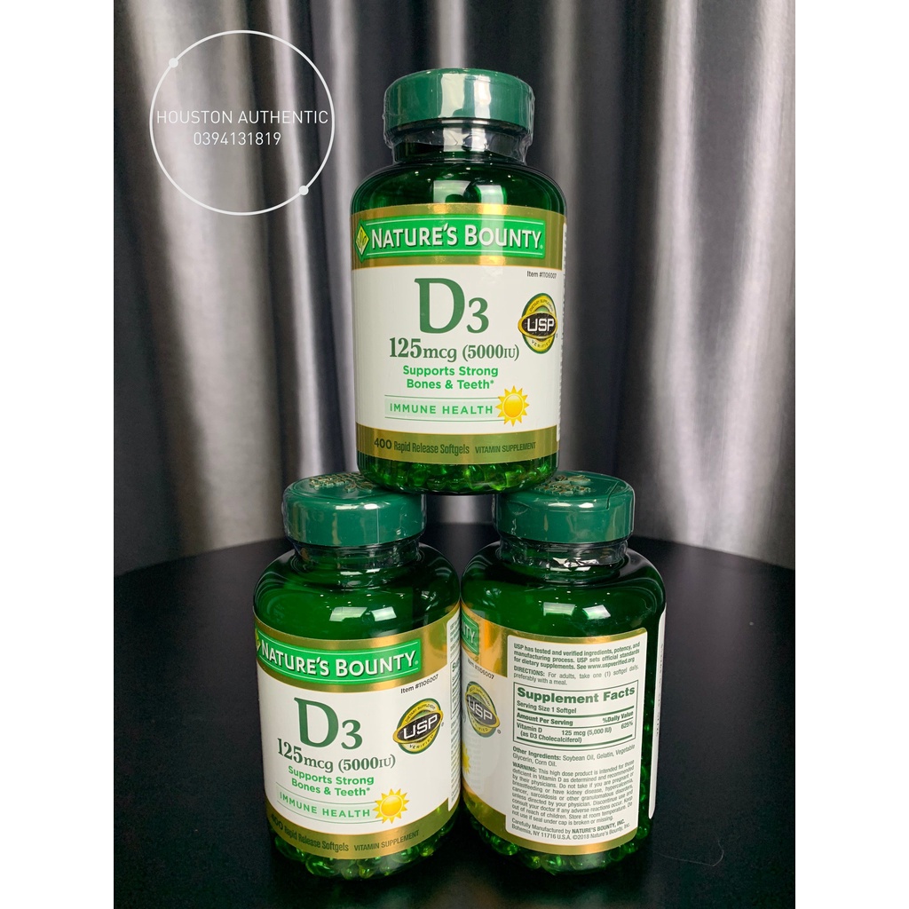 Vitamin D3 125mcg 5000IU Nature's Bounty 400 viên _ Live mua hàng tại Mỹ