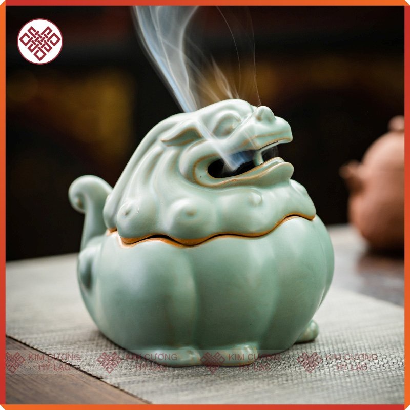 Lư Hương Xông Trầm, Đốt Trầm Mật Tông [Kim Cương Hỷ Lạc] Bằng Gốm Hình Kỳ Lân Chiêu Tài Lộc May Mắn