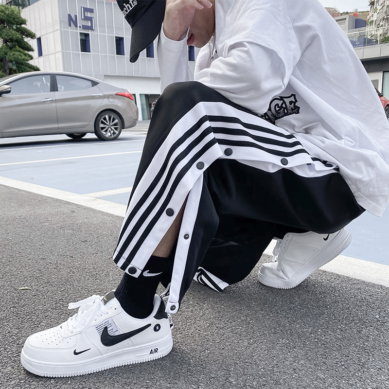 Loose Track Pants Side Row Buckle Pants Men's Trendy Spring and Summer Korean Straight-Leg Pants Wide Leg Pants Men