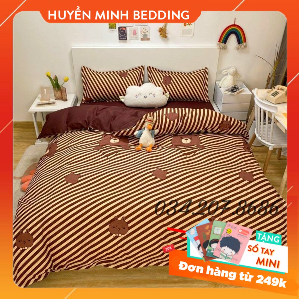 BỘ CHĂN GA VÀ VỎ GỐI POLY COTTON Gấu Socola - Bộ Chăn Ga Gối 5 Món Cao Cấp