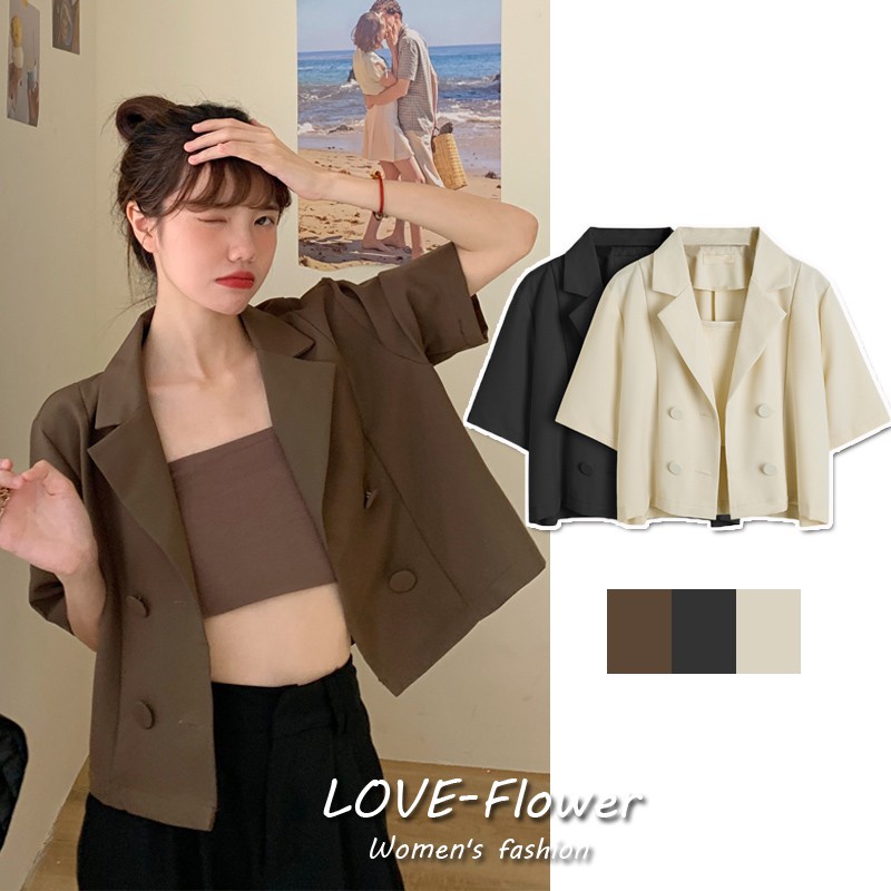 Short-sleeved blazer elegant and fashionable women's suit（2-piece set）