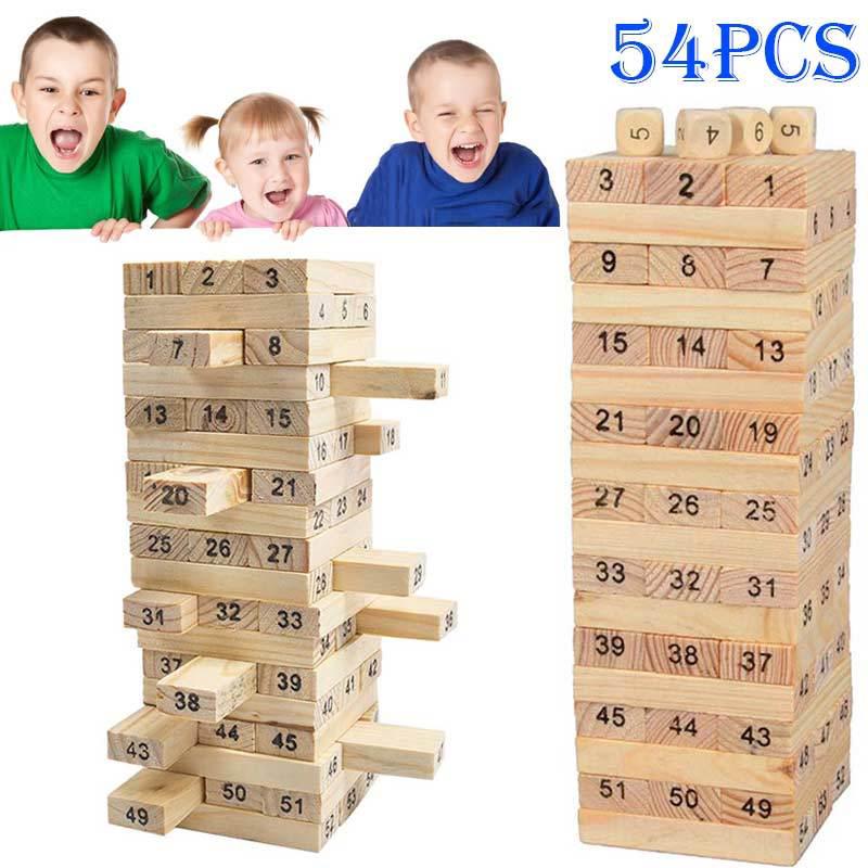 Bộ 54 khối gỗ có số dùng để chơi trò rút gỗ tiện lợi