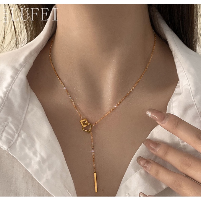 Vòng cổ mạ vàng 14k mặt vuông phong cách Hàn Quốc tinh tế nữ tính